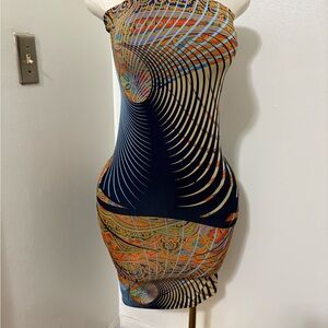 Vibrant Strapless Dress with Geometric Design NWOT Large